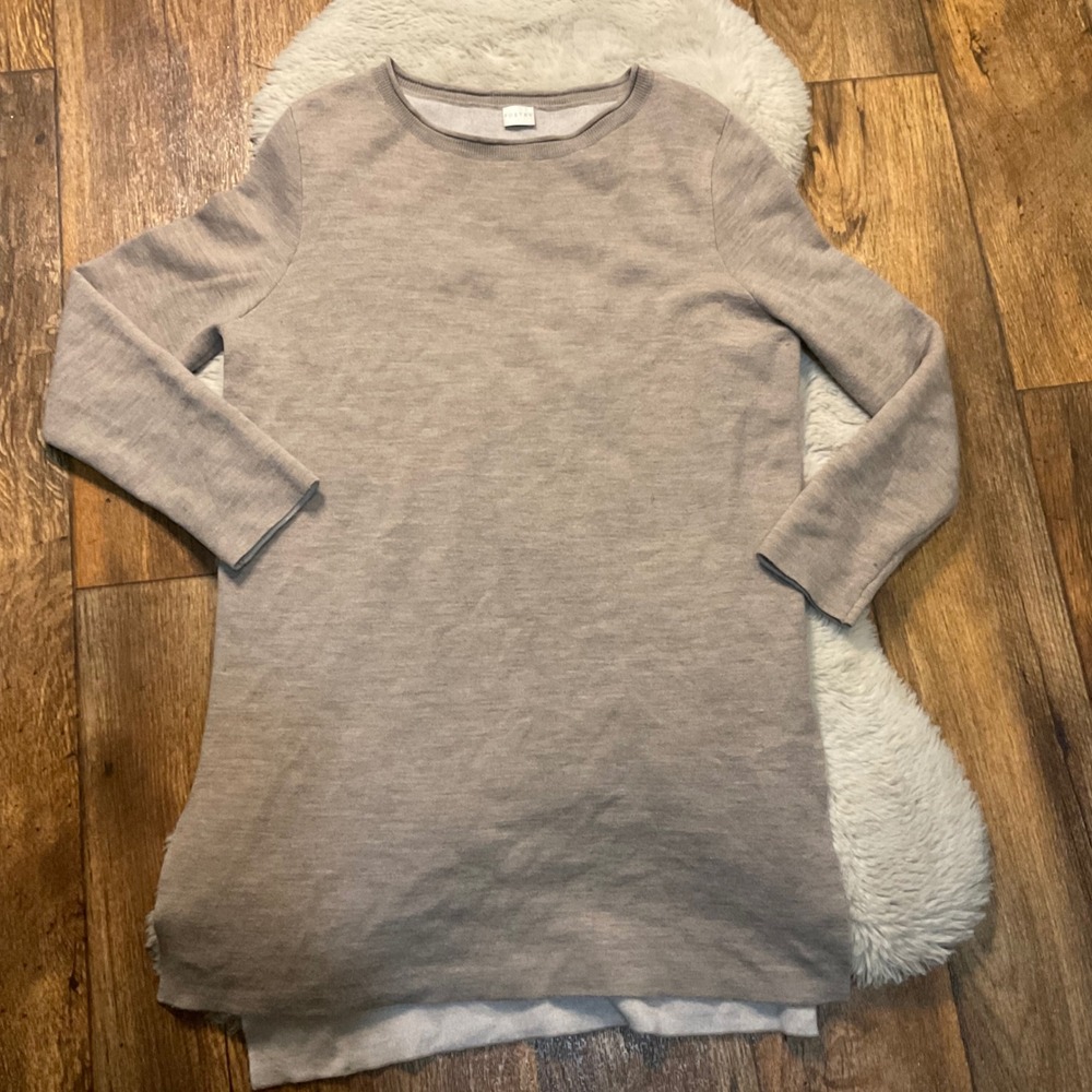 Poetry Sweater Size 10  Wool Tunic Long‎ Sleeve Tan Side Slits Womens